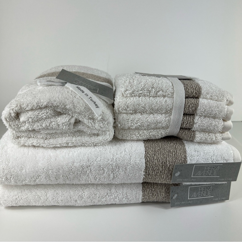 Pera Avenue Luxe Bath Towel Set 100% Turkish Cotton Cream & Tan 8 Piece Set